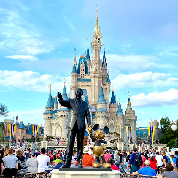 Walt Disney Statue infront of the castle at Disney World